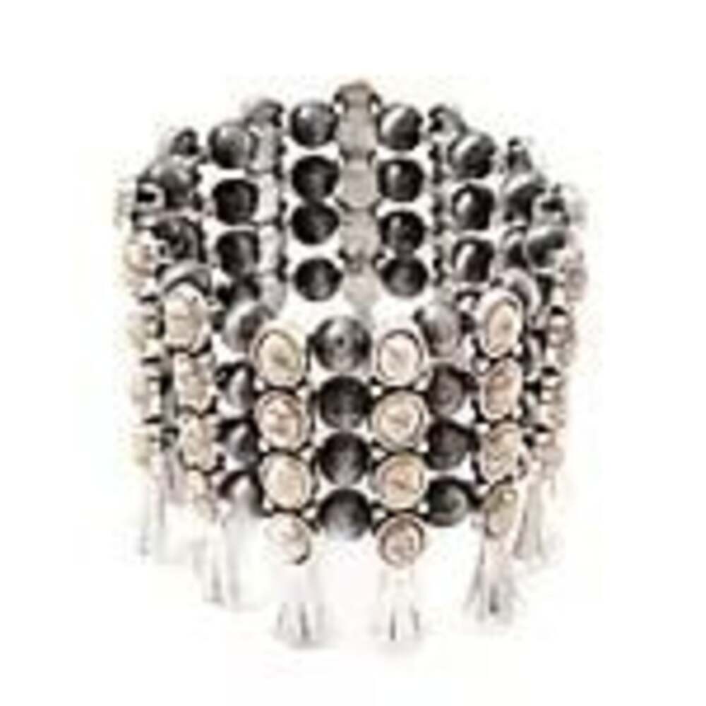 Hematite and Crystal Stretch Cuff Bracelet